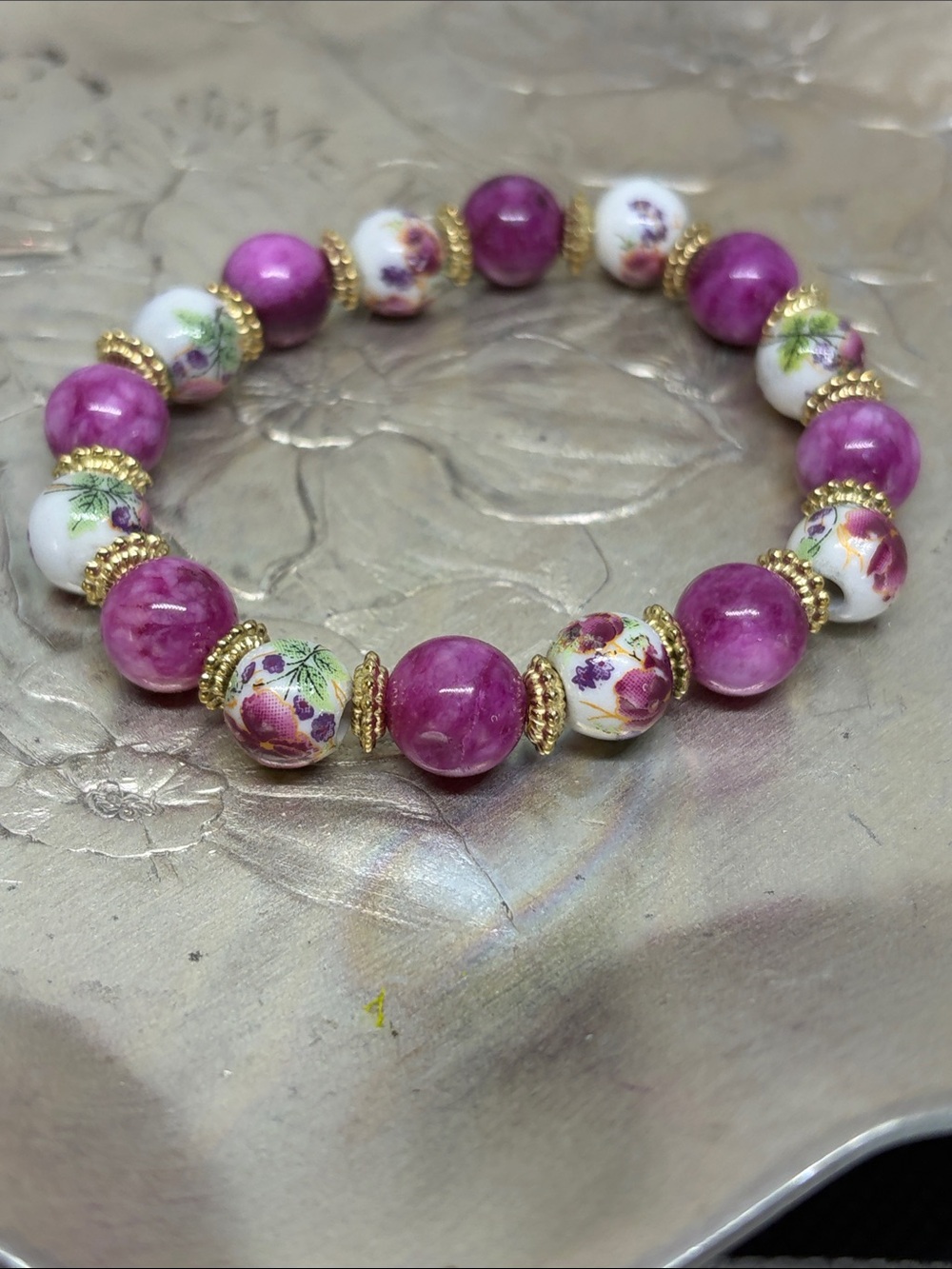 HEIRLOOM ROMANTIC Kunzite & Porcelain Bracelet French Countryside Boho